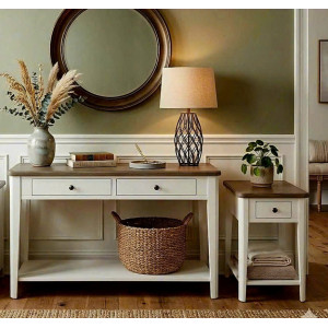 P2728 Collection 03 : Bộ 2 Bàn Trang Trí - Màu Trắng + Nâu